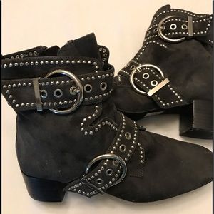 Jeffrey Campbell Grey Suede Studded Ankle Boots 8.